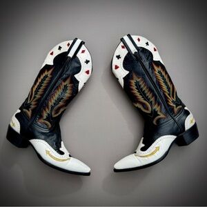 Stylish Black and White Western Heeled Boots